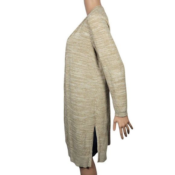 Talbots Women's Neutral Oatmeal Heather Long Cotton Blend Open Sweater Size L - Picture 8 of 11